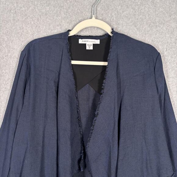 Karen Kane Cardigan Jacket XL Linen Cotton Frayed Asymmetric Lagenlook‎ Artsy - Picture 2 of 10